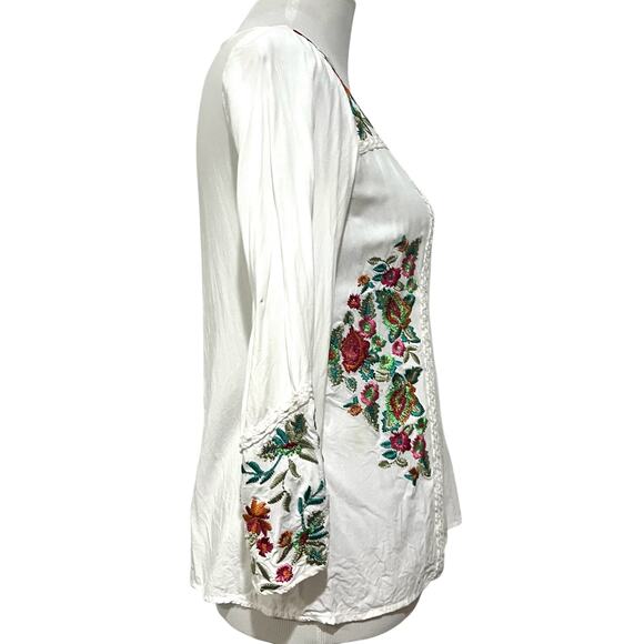 Sundance White Embroidered Top Floral Long Sleeve Peasant Boho Tunic Women’s XS - Picture 9 of 11